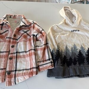 Levi's Cream and Black Hoodie with Plaid Jacket